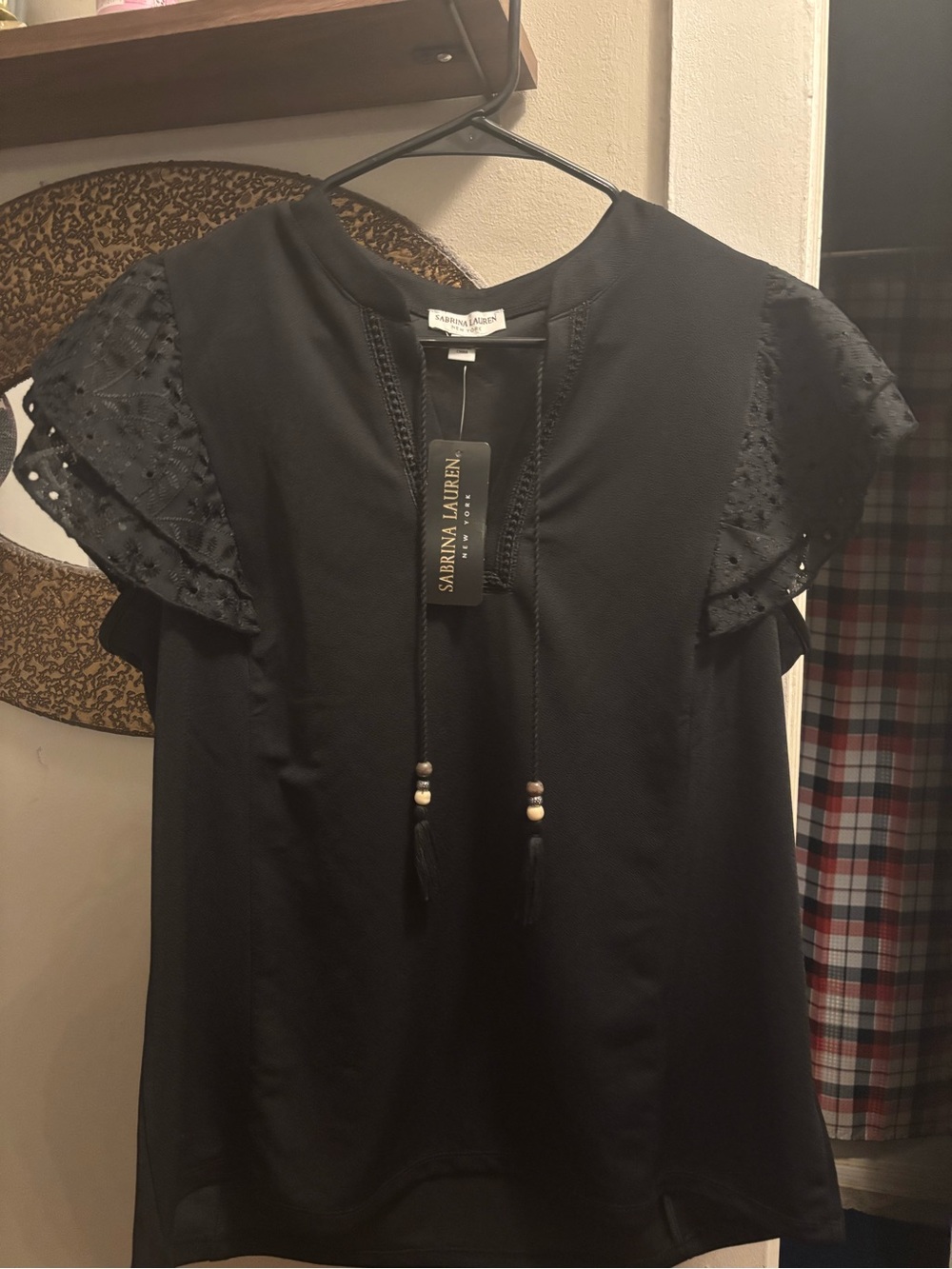 Sabrina Lauren Black Eyelet Flutter Sleeve Blouse